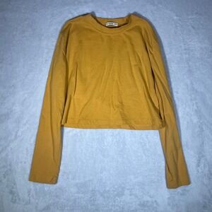 Cotton On Womens Size Medium Mustard Yellow Long Sleeve Boxy Crop Top Crew Neck